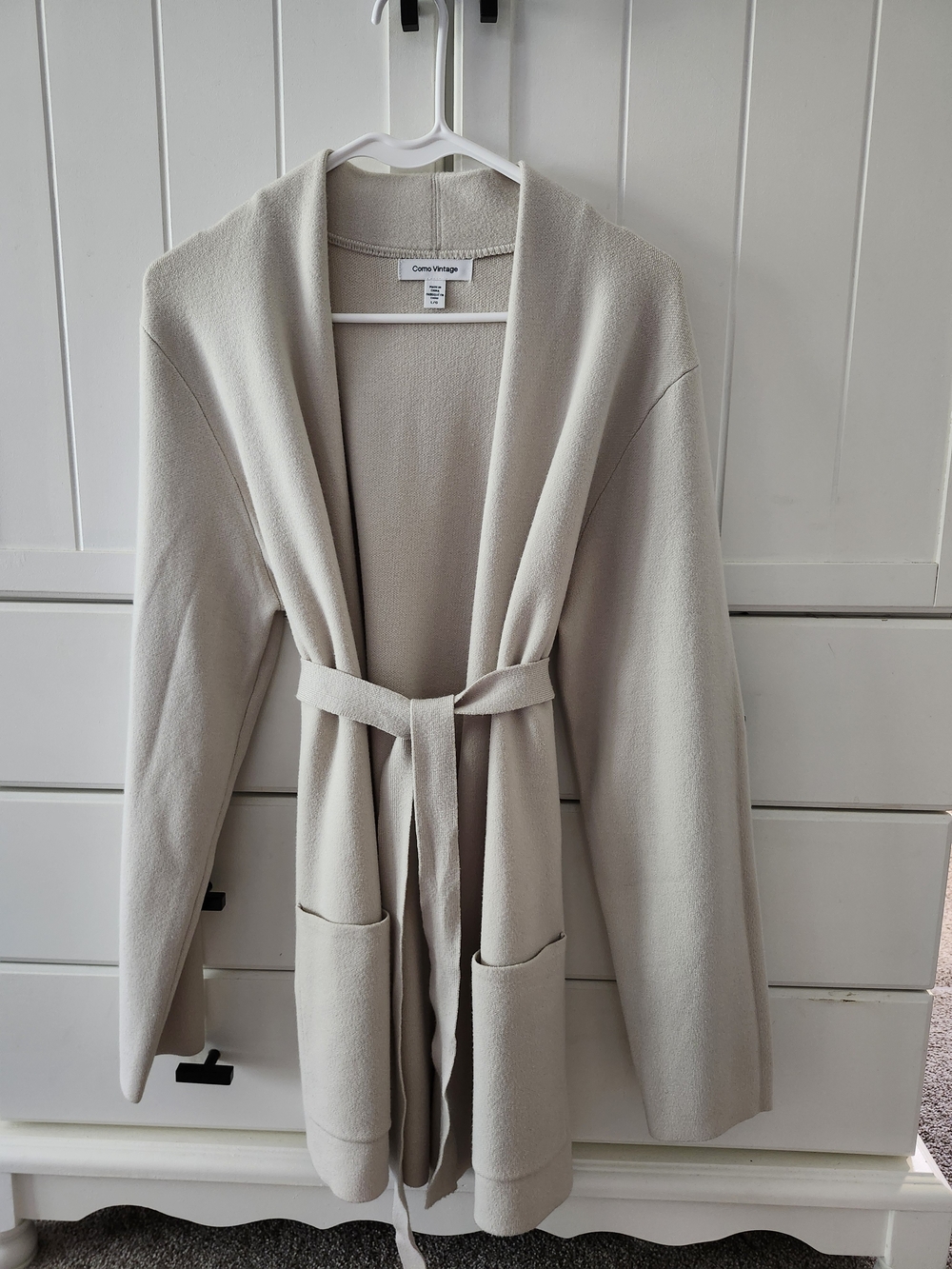 Como Vintage Cream Open-Front Belted Cardigan Sz L (Never Worn)